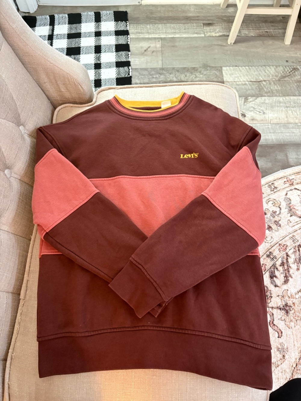 Levi's Men's Burgundy and Rose Colorblock Crewneck Sweater